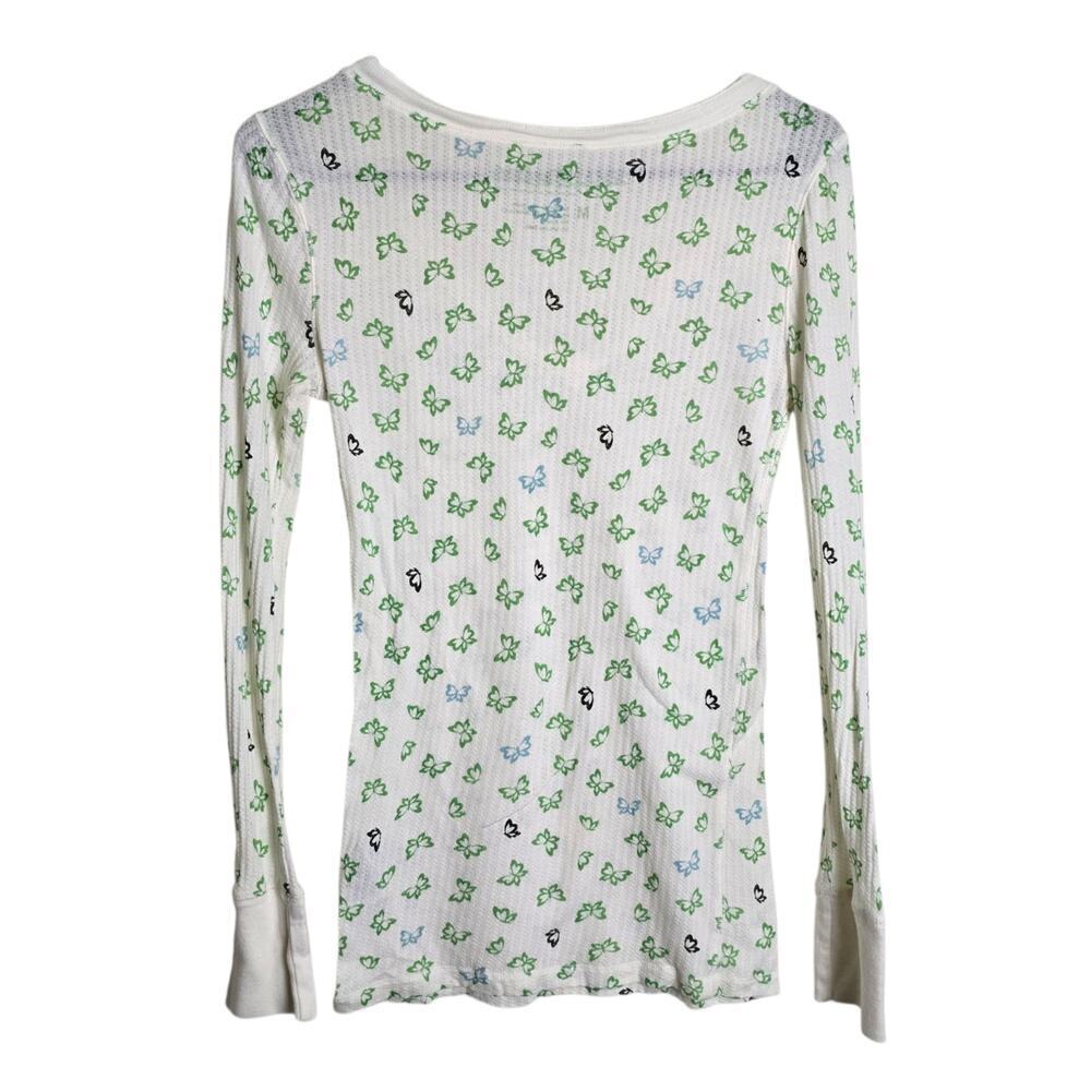 Y2K Aeropostale Butterfly Thermal Top Long Sleeve Waffle Henley White M - Picture 2 of 7